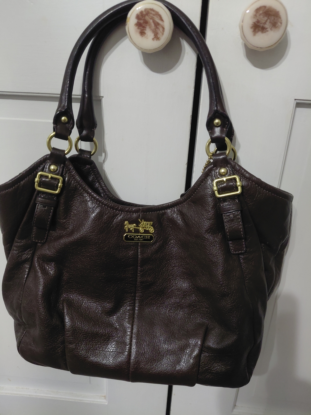 Coach Dark Brown Leather Shoulder Bag with Gold Hardware Madison 16612.